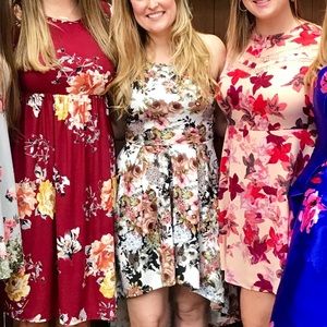 White vintage floral high low midi dress